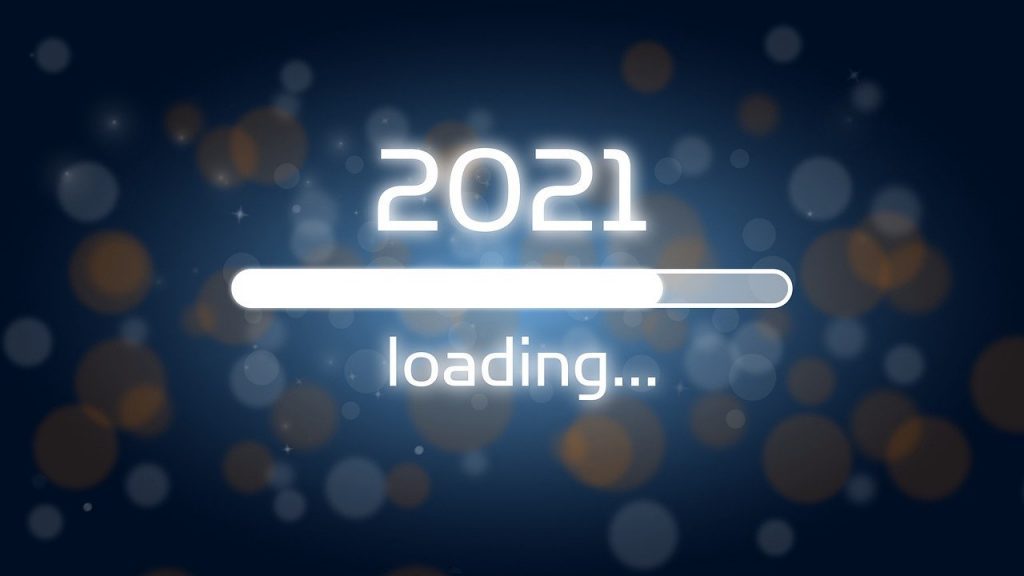 Barre de chargement avec écrit "2021" et "loading".